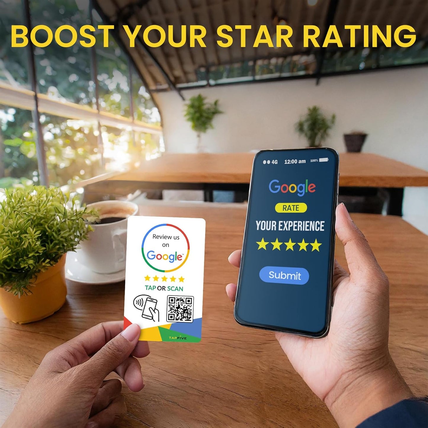 TapFive Google Review Tap Card - Reusable Smart QR Code and NFC