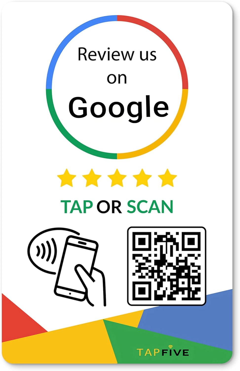 TapFive Google Review Tap Card - Reusable Smart QR Code and NFC